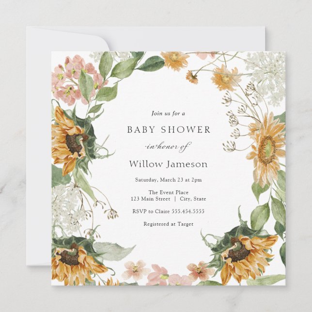 Rustic Sunflower Baby Shower Invitation (Front)