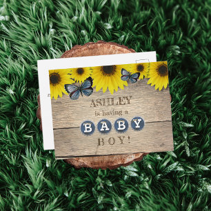 Rustic Sunflower Baby Shower Invitation   Boy Postcard