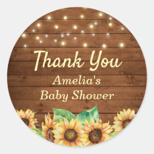 Rustic Sunflower Baby Shower Sprinkle Thank You Classic Round Sticker