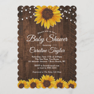 Rustic Sunflower Baby Shower with String Lights Invitation