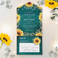 Rustic Sunflower Babys Breath Border Teal Wedding