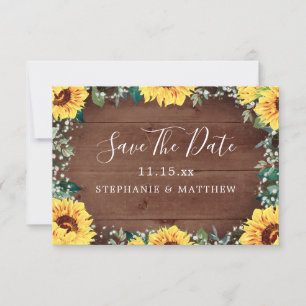 Rustic Sunflower Babys Breath Border Wood Wedding Save The Date