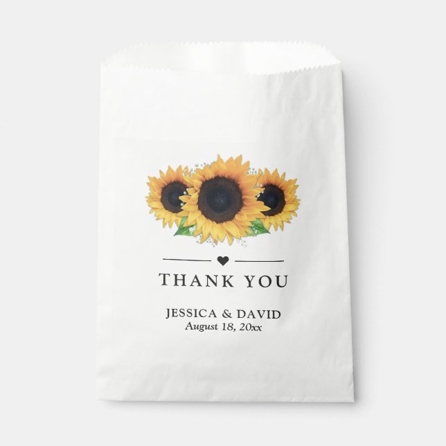 Rustic Sunflower Baby's Breath Eucalyptus Wedding Favour Bags (Front)