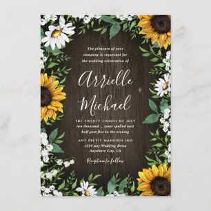 Rustic Sunflower Baby's Breath Wedding Invitations