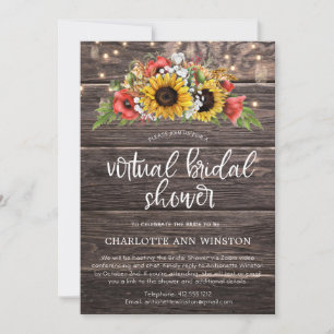 Rustic Sunflower BabysBreath Virtual Bridal Shower Invitation