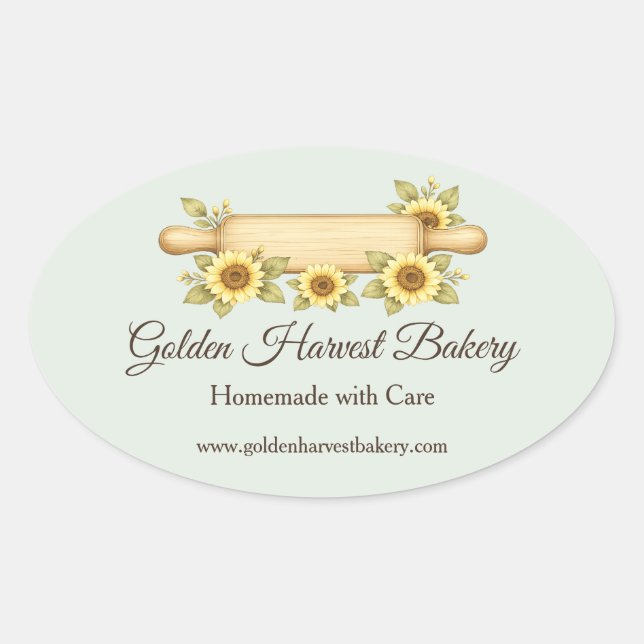 Rustic Sunflower Bakery | Custom Cottage  Oval Sticker (Front)