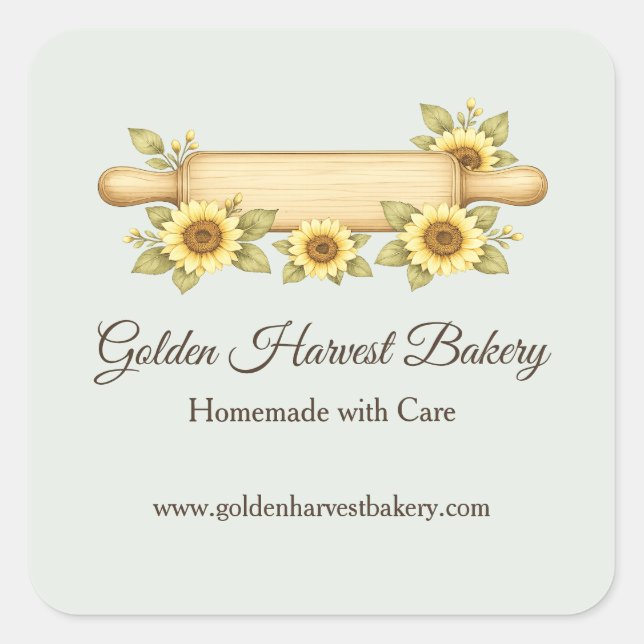 Rustic Sunflower Bakery | Custom Cottage  Square Sticker (Front)