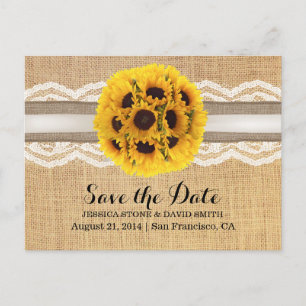 Rustic Sunflower Ball Lace & Burlap Save the Date Announcement Postcard