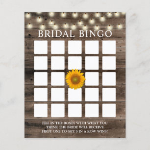 Rustic Sunflower Barn Wood Bridal Bingo Game Cards
