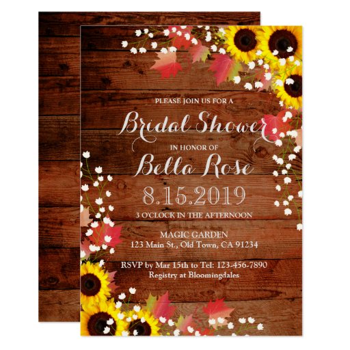Rustic Sunflower Barn Wood Bridal Shower Cards