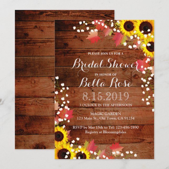 Rustic Sunflower Barn Wood Bridal Shower Cards (Front/Back)