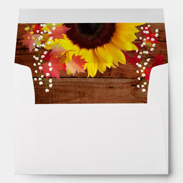 Rustic Sunflower Barn Wood Fall Wedding Envelopes (Back (Bottom))