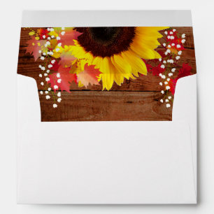 Rustic Sunflower Barn Wood Fall Wedding Envelopes