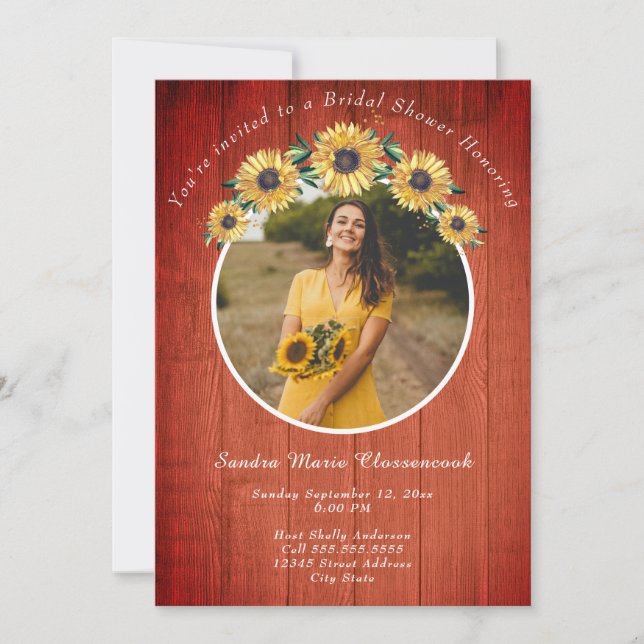 Rustic Sunflower Barn Wood Wedding Bridal Shower I Invitation (Front)