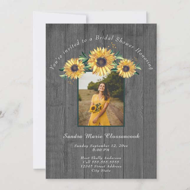 Rustic Sunflower Barn Wood Wedding Bridal Shower I Invitation (Front)