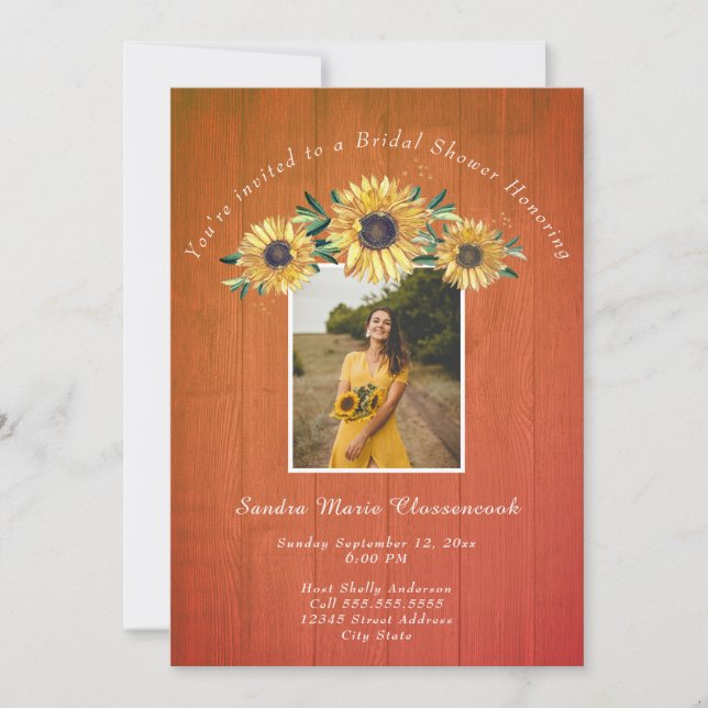 Rustic Sunflower Barn Wood Wedding Bridal Shower   Invitation (Front)