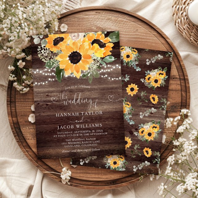 Rustic Sunflower Barn Wood Wedding  Invitation (Creator Uploaded)