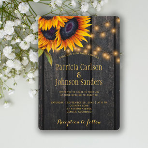Rustic sunflower barn wood wedding invitation