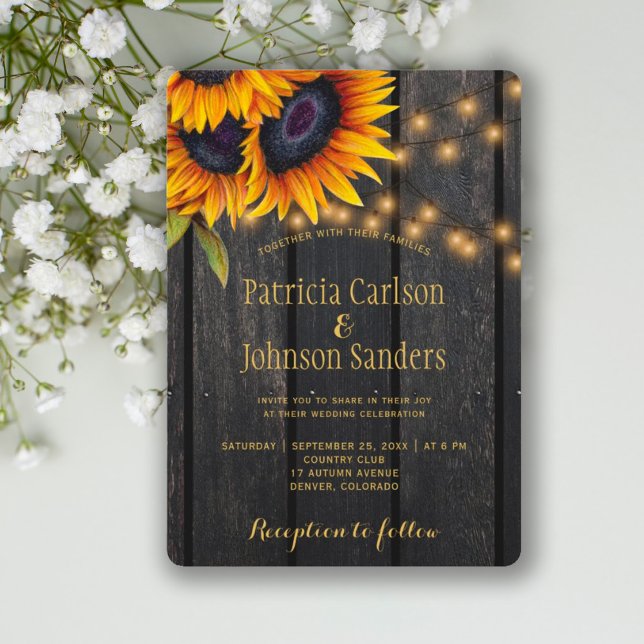 Rustic sunflower barn wood wedding  invitation (Creator Uploaded)
