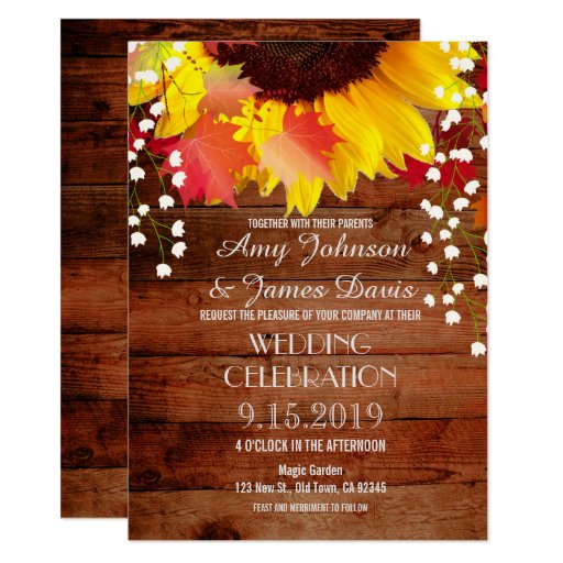 Rustic Sunflower Barn Wood Wedding Invitations