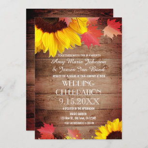 Rustic Sunflower Barn Wood Wedding Invitations