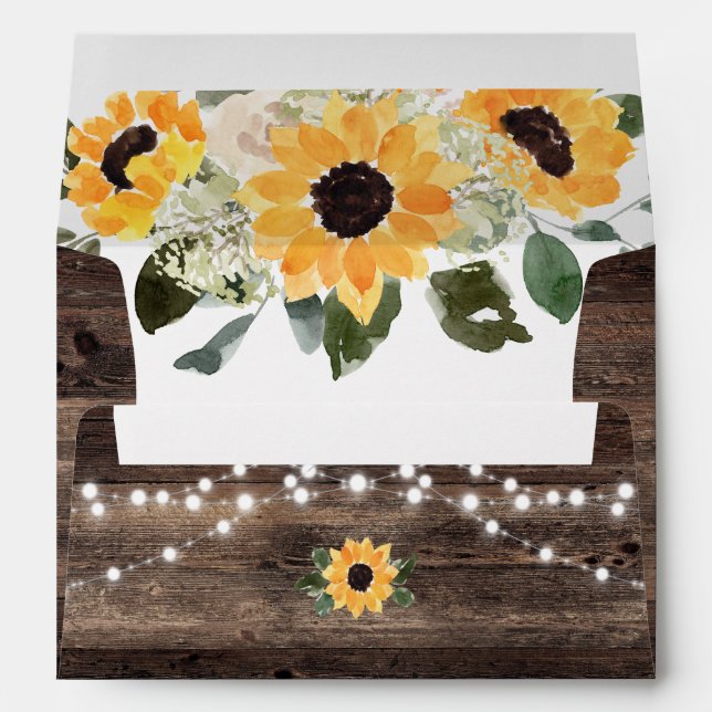 Rustic Sunflower Barn Wood Wedding Return Address Envelope (Back (Bottom))