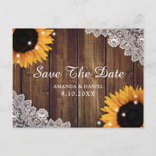 Rustic Sunflower Barn Wood Wedding Save The Date Postcard