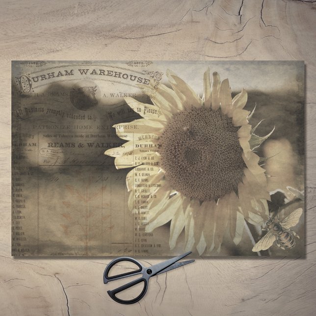 Rustic Sunflower Bee Farm Ephemera Decoupage Tissue Paper (Creator Uploaded)