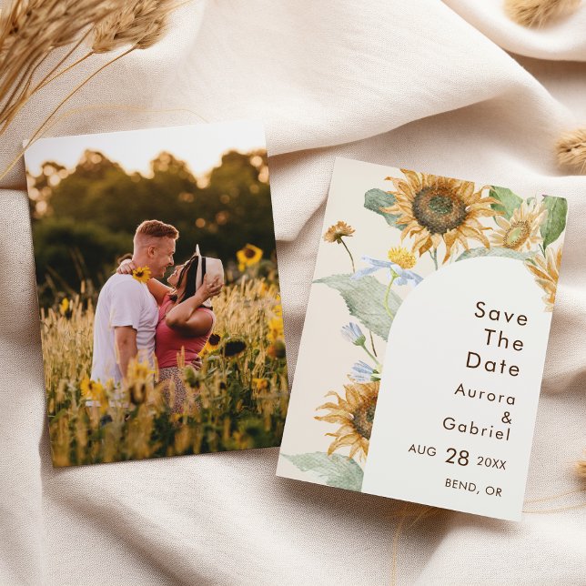 Rustic Sunflower Beige Arch Wedding Photo Save The Date (Creator Uploaded)