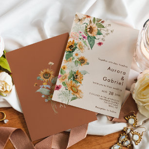 Rustic Sunflower Beige Modern Wedding Invitation