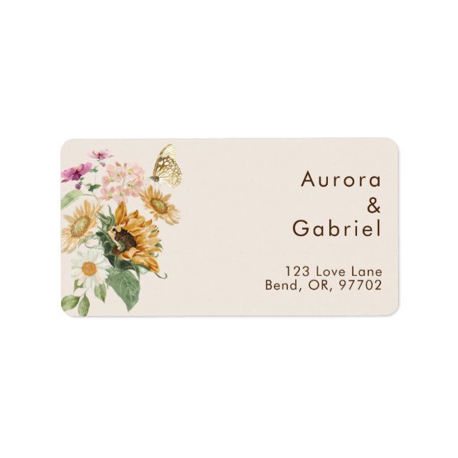 Rustic Sunflower Beige Wedding Address Label (Front)