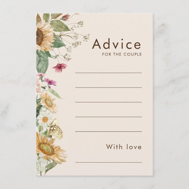 Rustic Sunflower Beige Wedding Advice Card (Front)