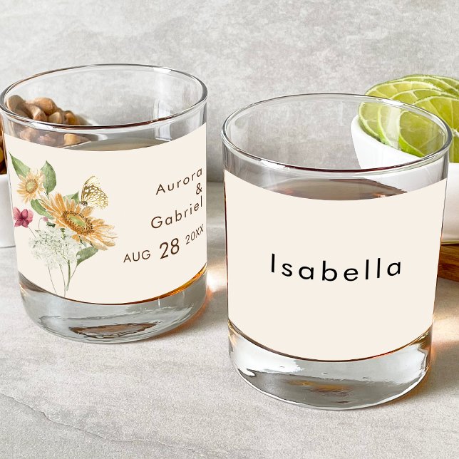 Rustic Sunflower Beige Wedding Bridal Party Whiskey Glass (Creator Uploaded)