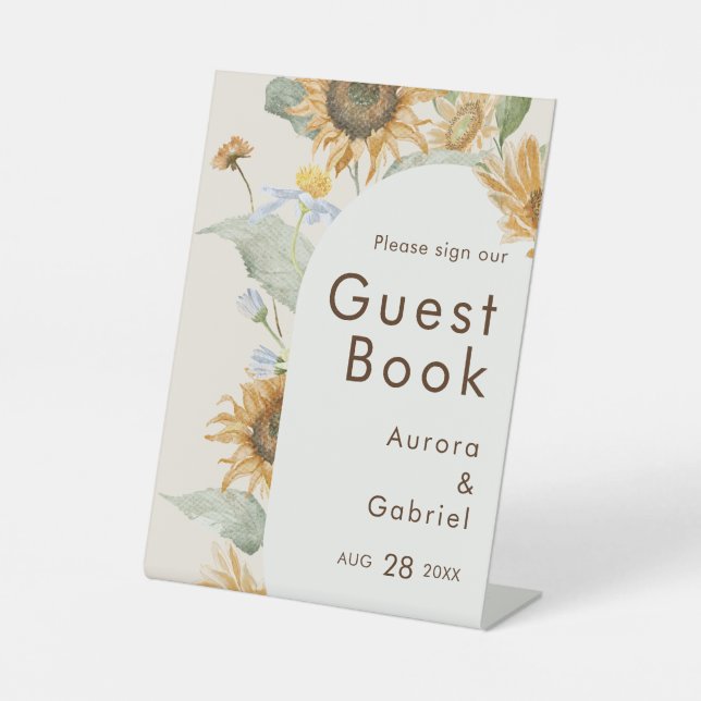 Rustic Sunflower Beige Wedding Guest Book Sign (Front)
