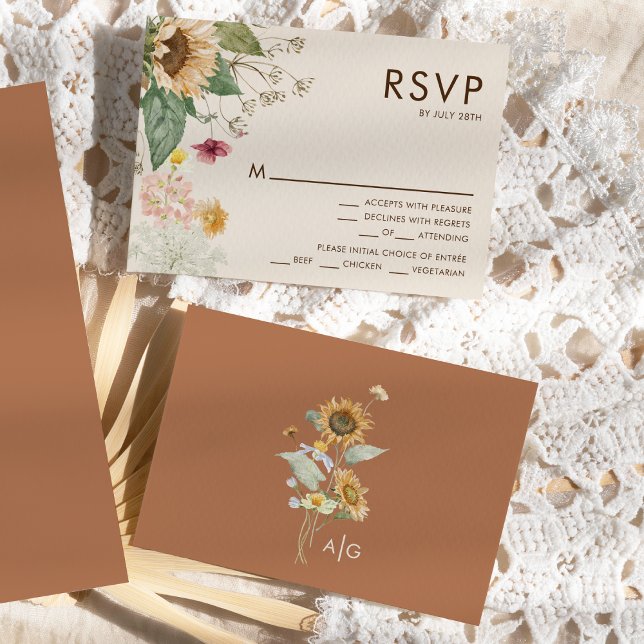 Rustic Sunflower Beige Wedding Menu RSVP (Creator Uploaded)