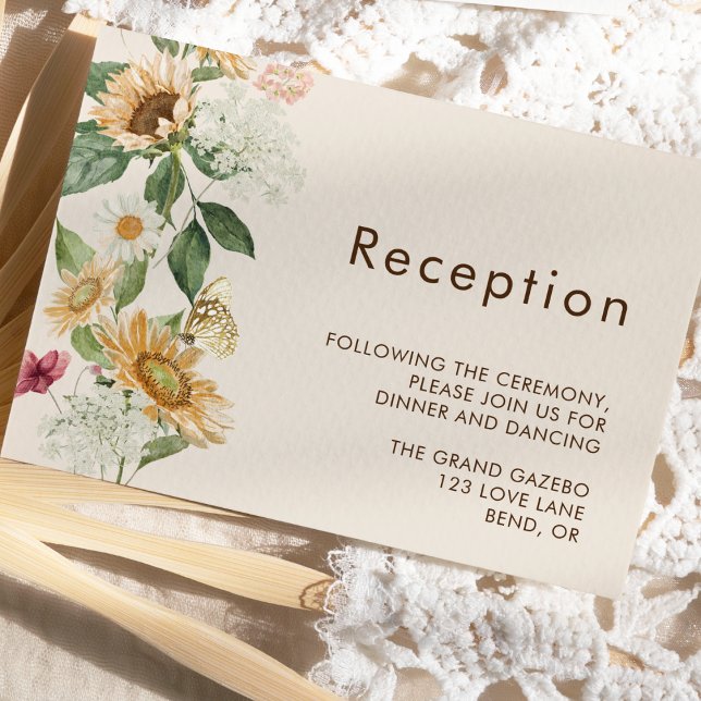 Rustic Sunflower Beige Wedding Reception Enclosure Card (Creator Uploaded)