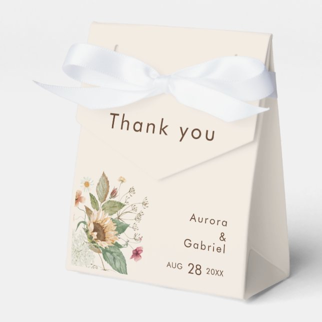 Rustic Sunflower Beige Wedding Thank You Favour Box (Front Side)