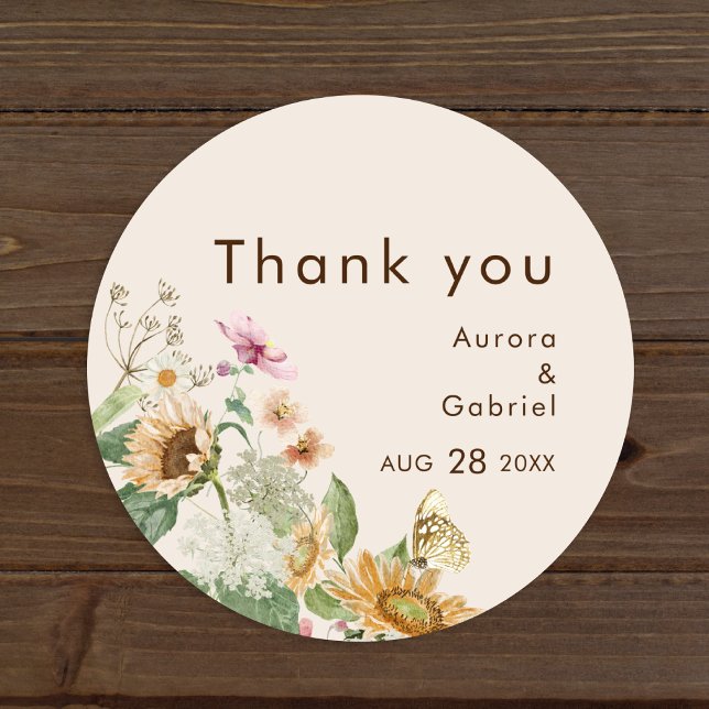 Rustic Sunflower Beige Wedding Thank You Sticker (Creator Uploaded)