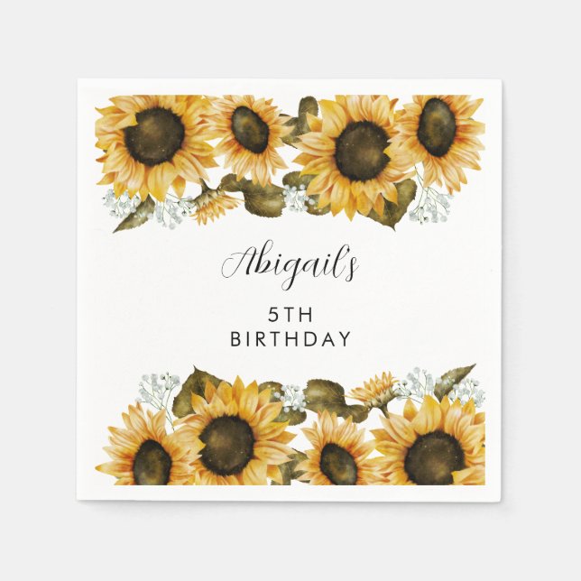 Rustic Sunflower Birthday Party Napkin (Front)