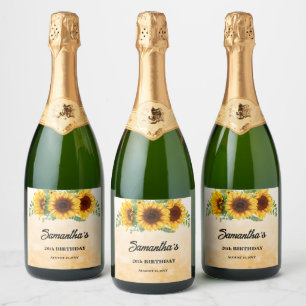 Rustic Sunflower Birthday Sparkling Wine Label