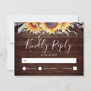 Rustic Sunflower Bloom Countryside Wedding RSVP Card