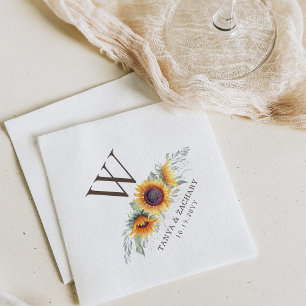 Rustic Sunflower Bloom Custom Monogram Napkin