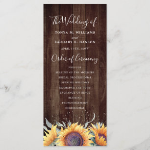 Rustic Sunflower Bloom   Wedding Program Programme