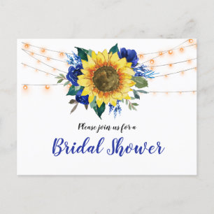 Rustic Sunflower Blue Floral Lights Bridal Shower Invitation Postcard