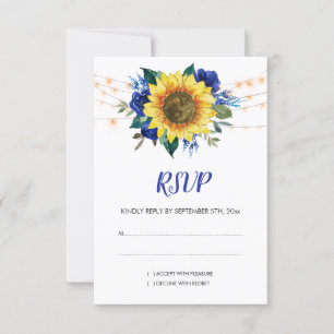 Rustic Sunflower Blue Floral Lights Wedding RSVP Card