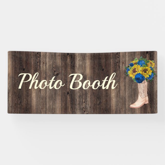 Rustic Sunflower Blue Roses Boots Photo Booth  Banner (Horizontal)