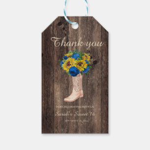 Rustic Sunflower Blue Roses Boots Sweet 16  Gift Tags