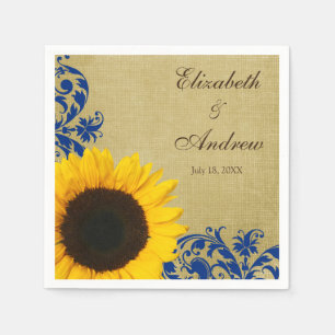 Rustic Sunflower Blue Swirls Personalised Wedding Napkin