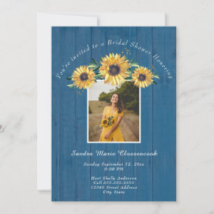 Rustic Sunflower Blue Wood Wedding Bridal Shower I Invitation