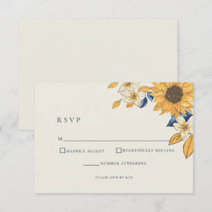 Rustic Sunflower Blue Yellow Wedding RSVP Card